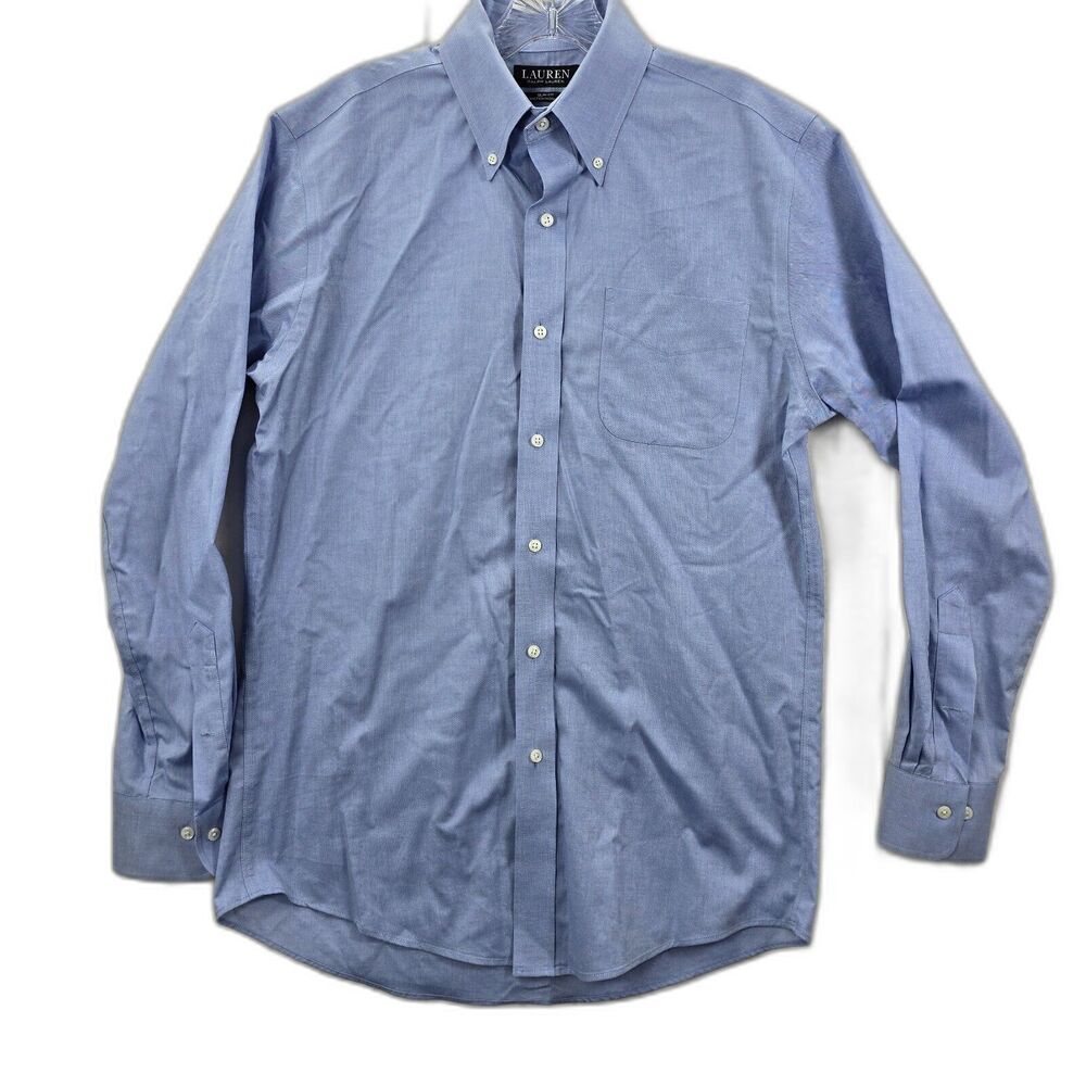 Ralph Lauren Men's Blue Button Down Slim Fit Stretch Non Iron Shirt Size 15.5